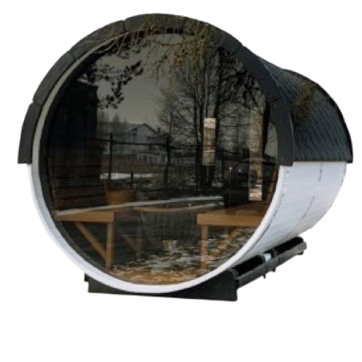 SISU-SAUNA Saunafass deLuxe 3,0 m mit Ganzglasrückwand, LED-Beleuchtung, Fenster zu öffnen und vielem mehrd